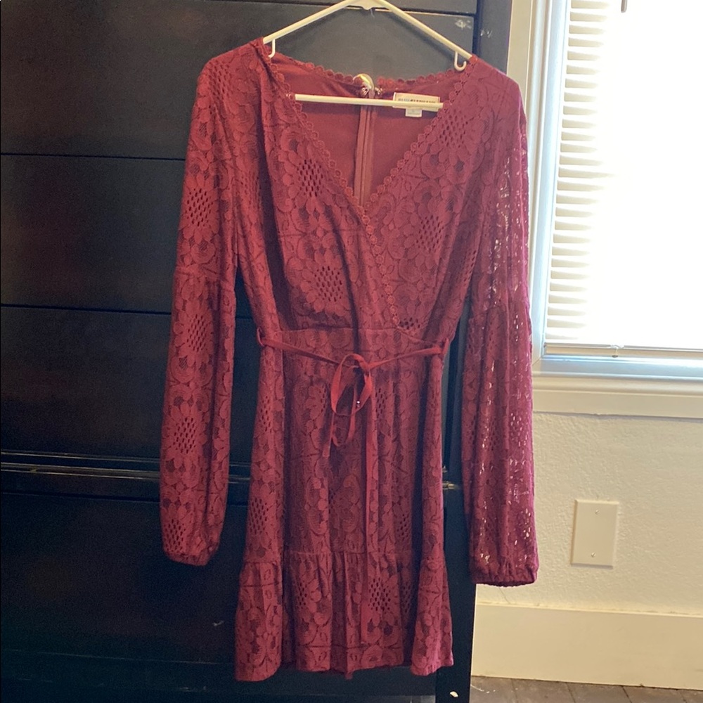 Red Long Sleeve V-Neck Sundress for Wedding Guest
